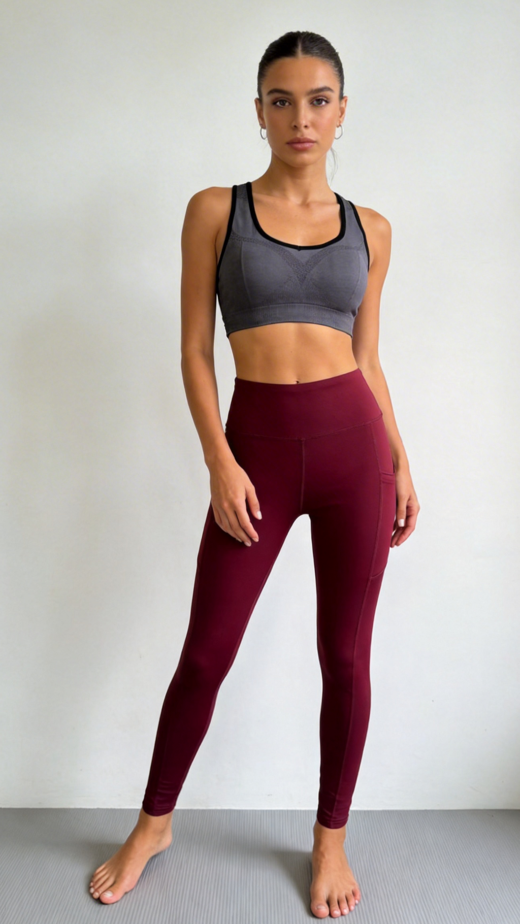 High-Waist Burgundy Pocket Yoga Leggings