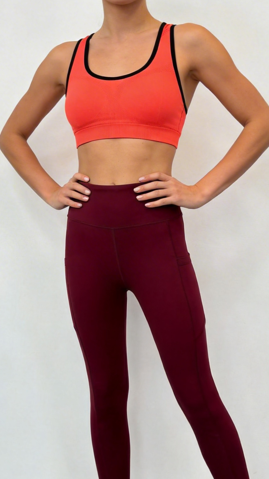 High-Waist Burgundy Yoga Leggings with Side Pockets