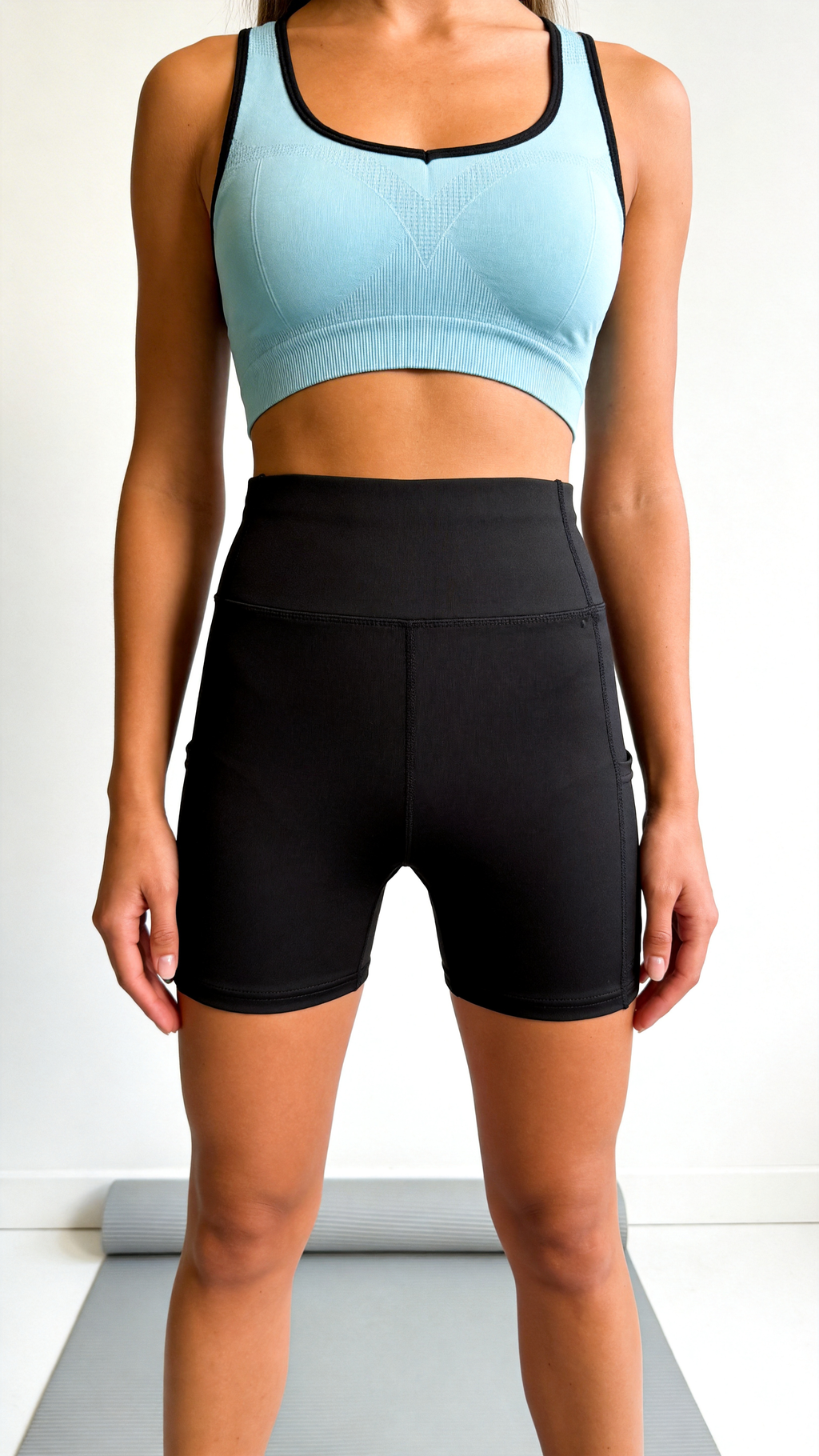 High-Waist Black Yoga Shorts with Side Pockets