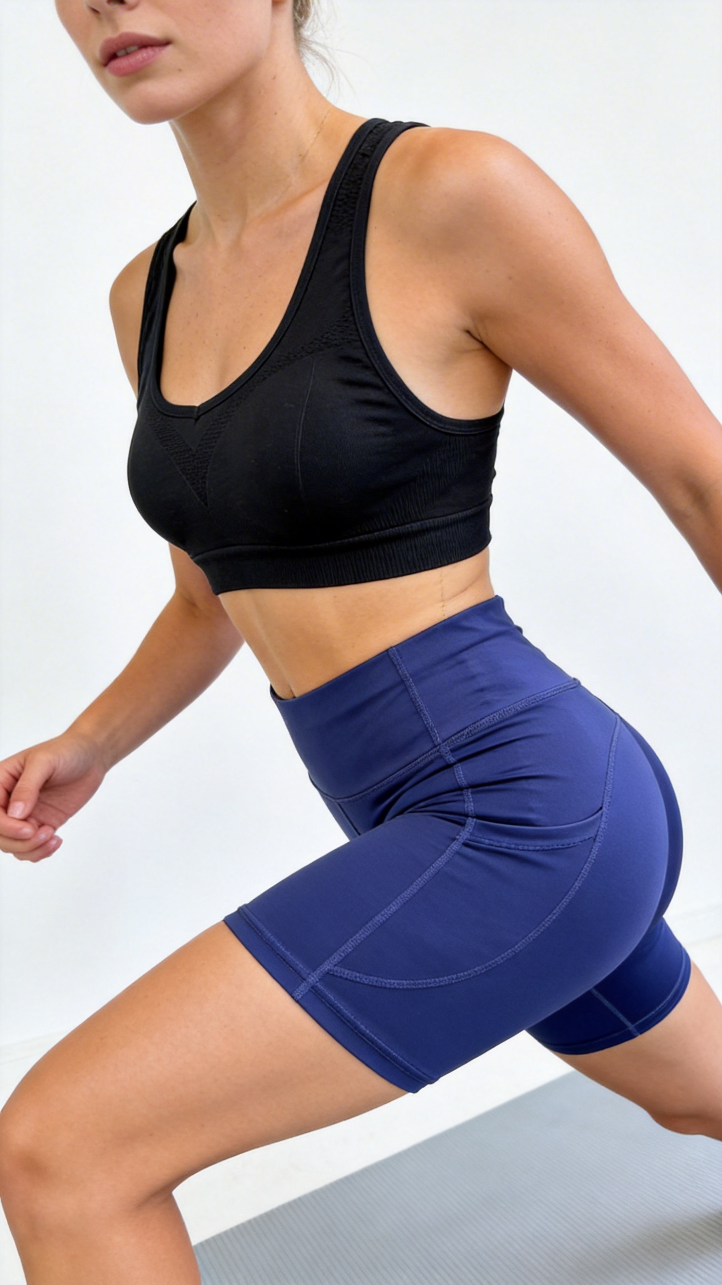High-Waist Navy Yoga Shorts with Side Pockets