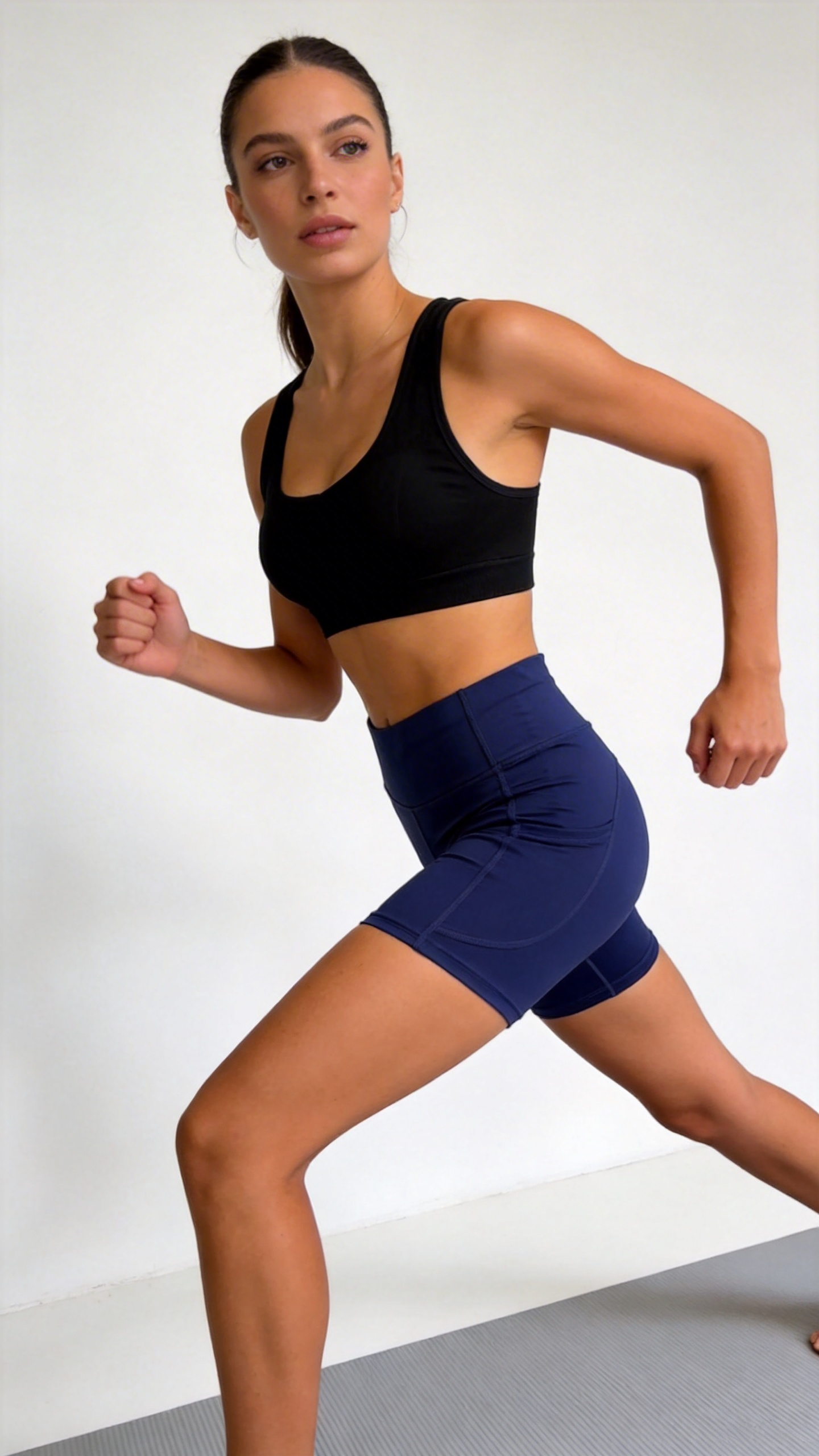 High-Waist Navy Yoga Shorts with Side Pockets