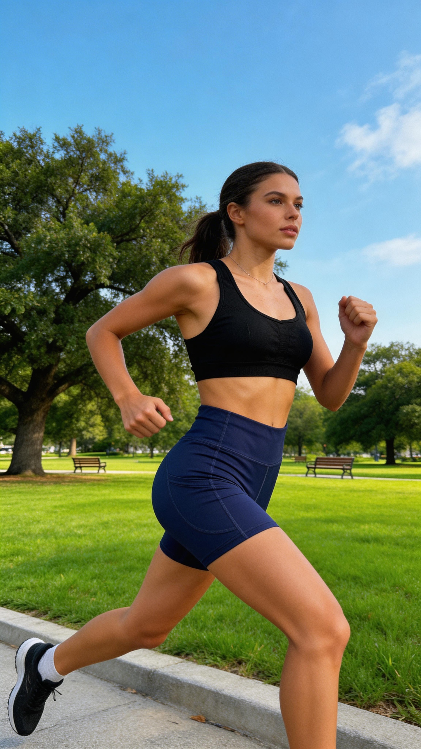 High-Waist Navy Yoga Shorts with Side Pockets