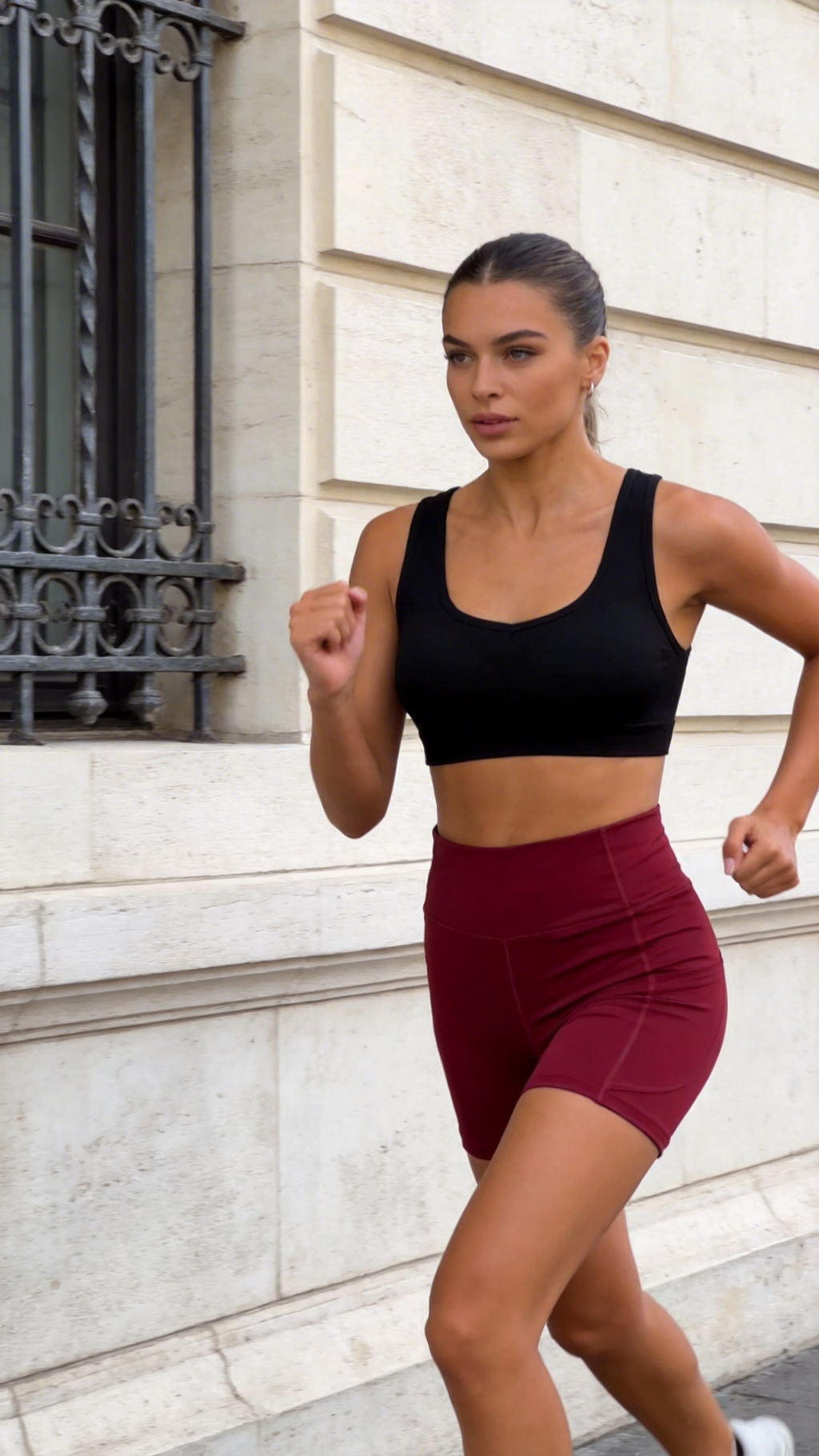 High-Waist Burgundy Yoga Shorts with Side Pockets