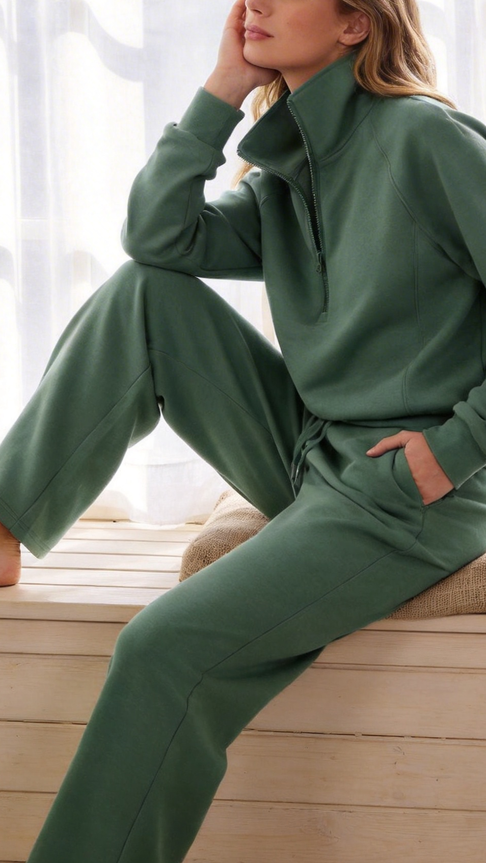 Sage Green Half-Zip Lounge Set