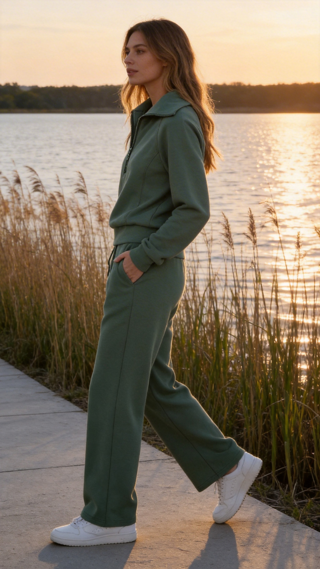 Sage Green Half-Zip Lounge Set