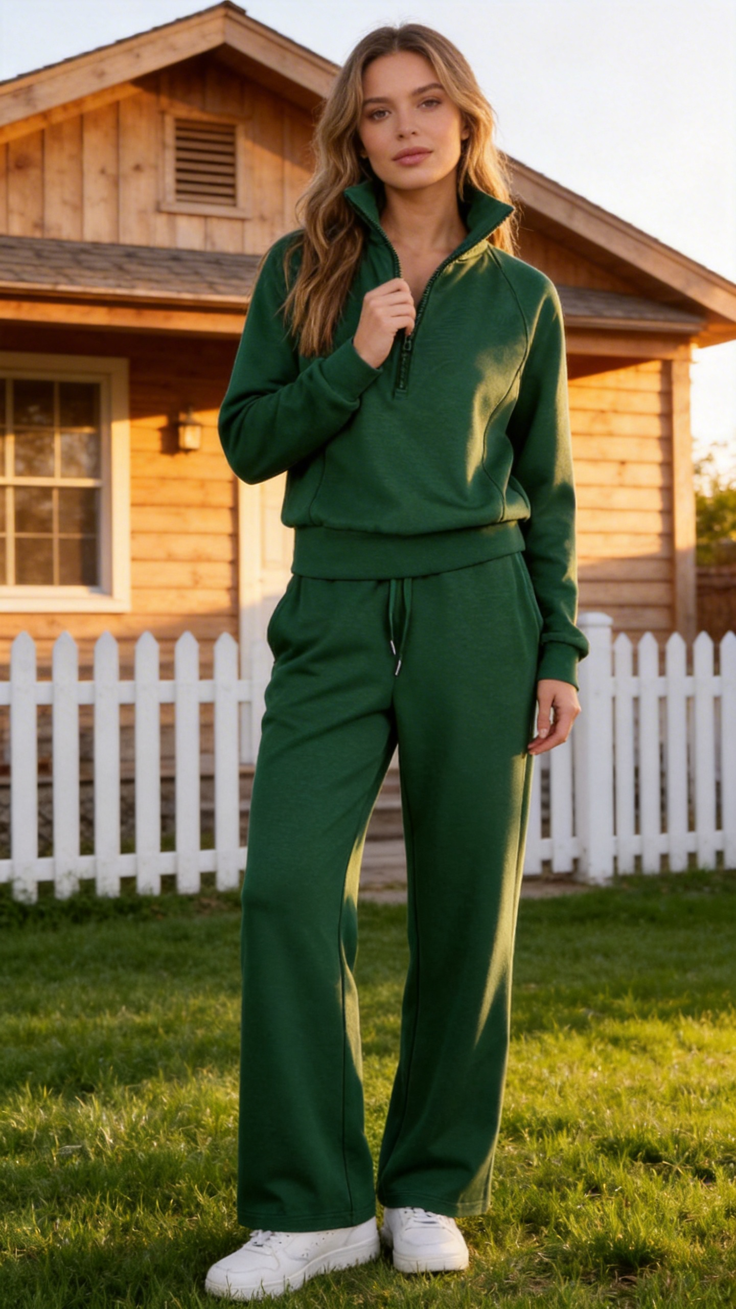 Green Half-Zip Lounge Set