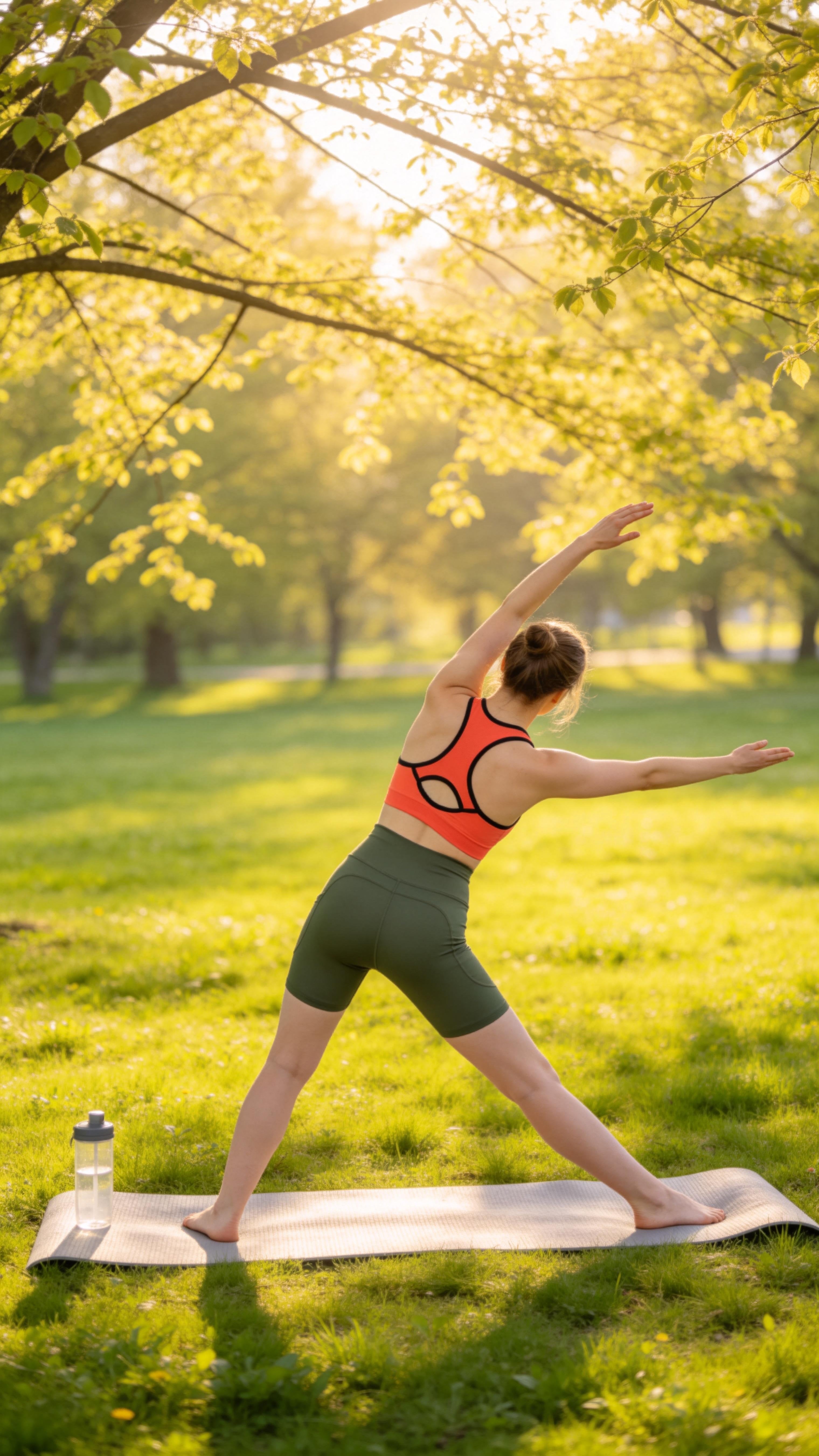 High-Waist Olive Green Yoga Shorts with Side Pockets