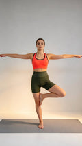 High-Waist Olive Green Yoga Shorts with Side Pockets