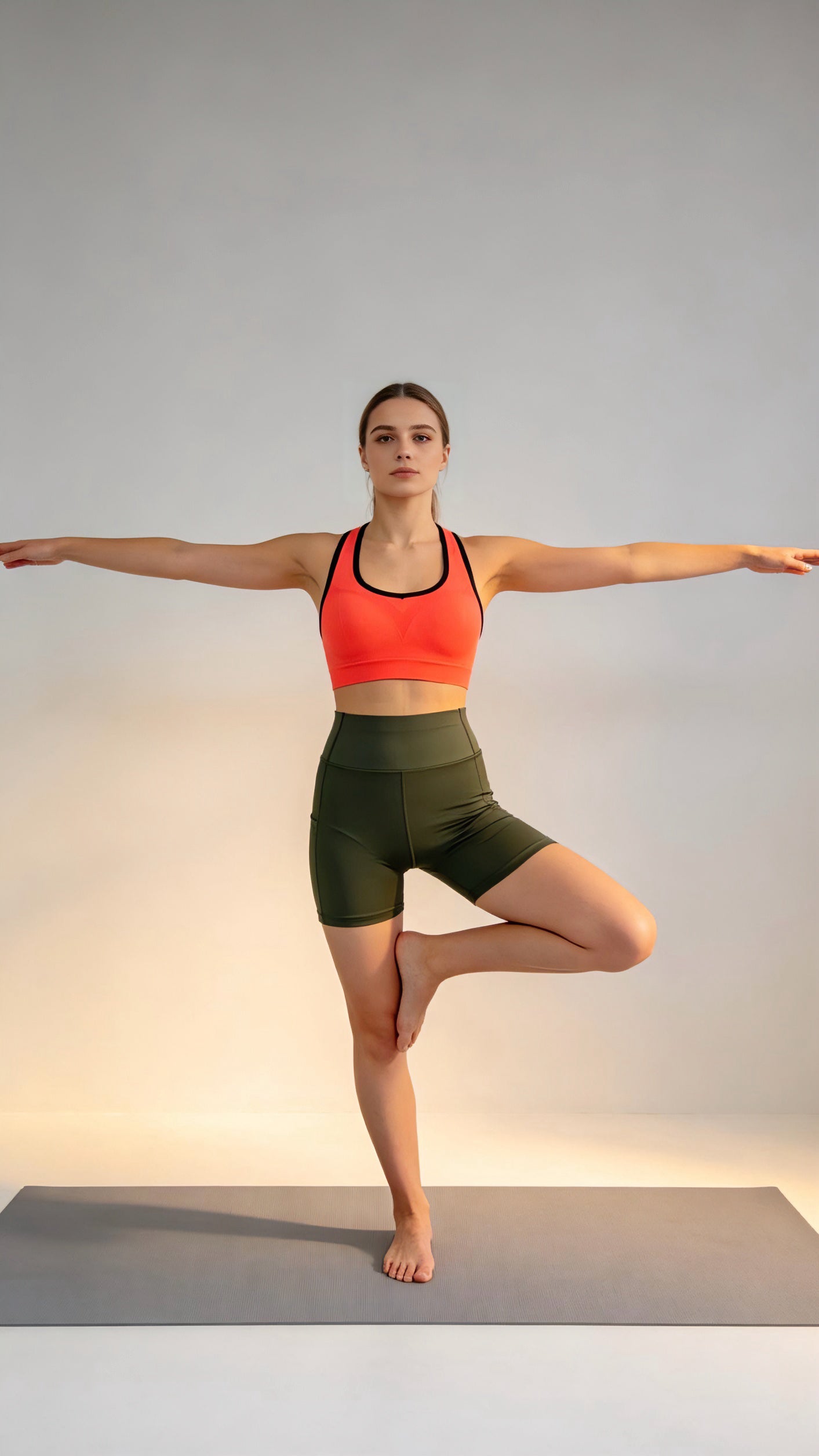 High-Waist Olive Green Yoga Shorts with Side Pockets