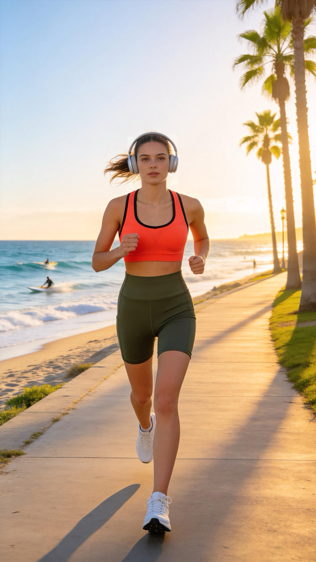 High-Waist Olive Green Yoga Shorts with Side Pockets
