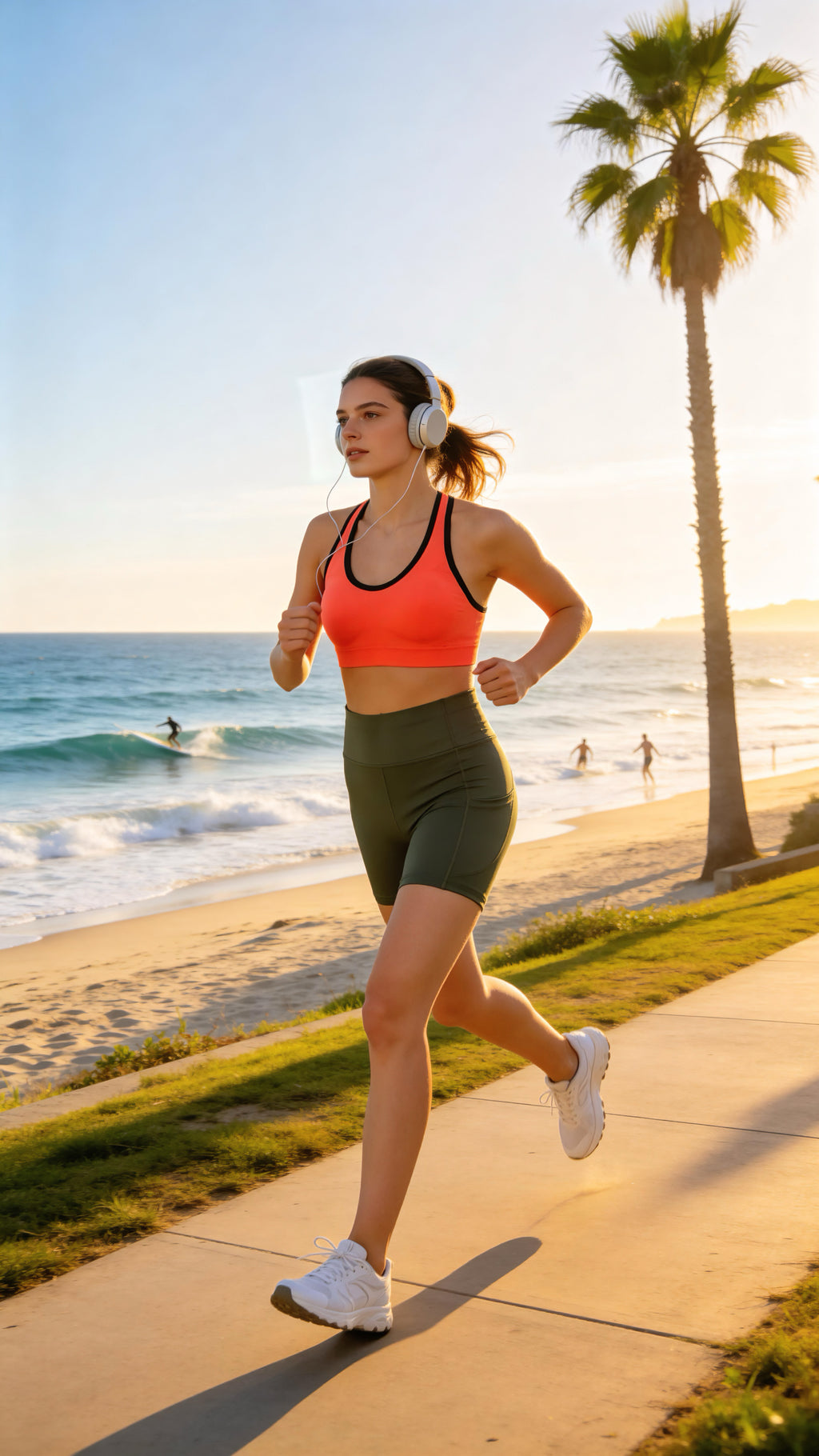 High-Waist Olive Green Yoga Shorts with Side Pockets